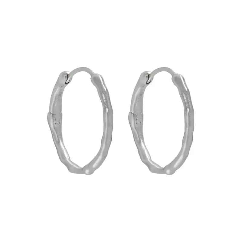 Irregular Matte Circle Silver Hoop Earrings