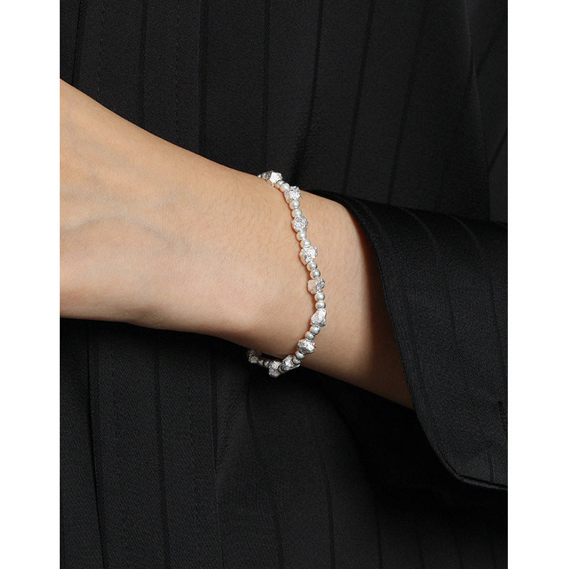 Round Bead Texture Silver Chain Bracelet