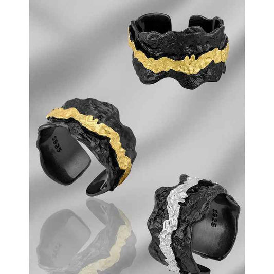 Artisan Flair Black Silver Statement Ring