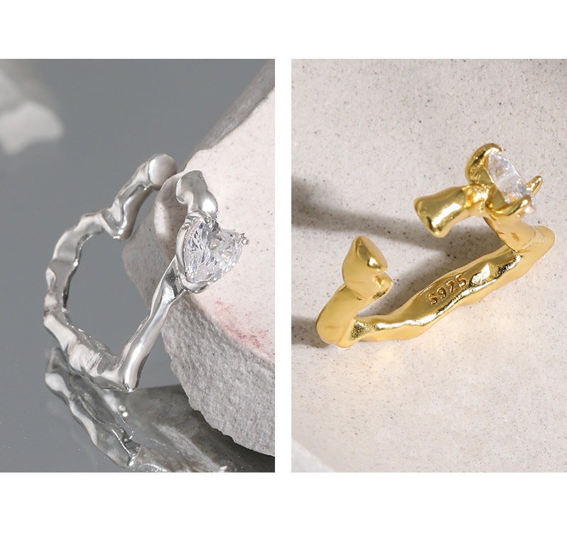 603 Korean version of INS niche design sense versatile heart-shaped micro-inlaid zircon texture S925 sterling silver earless ear clips women OPHRASTUDIO