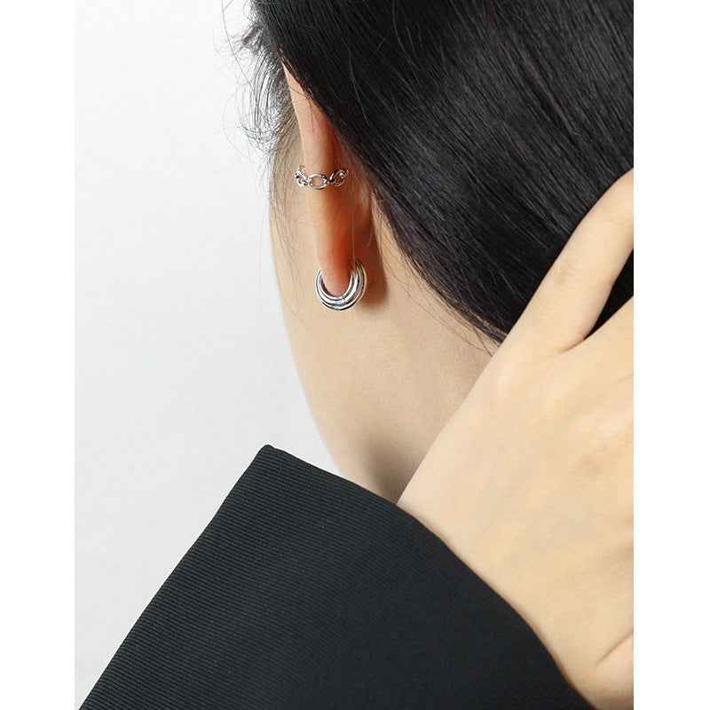 Echoing Multi-Circle Silver Huggie Earrings