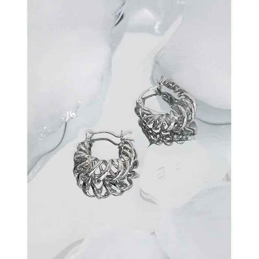 Croissant Twist Silver Hoop Earrings