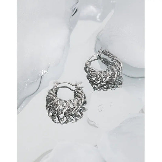 Croissant Twist Silver Hoop Earrings