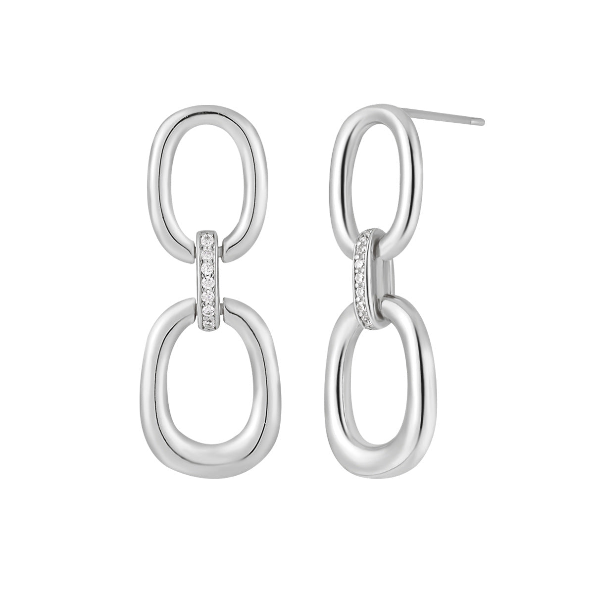 Geometric Double Ring Silver Drop Earrings