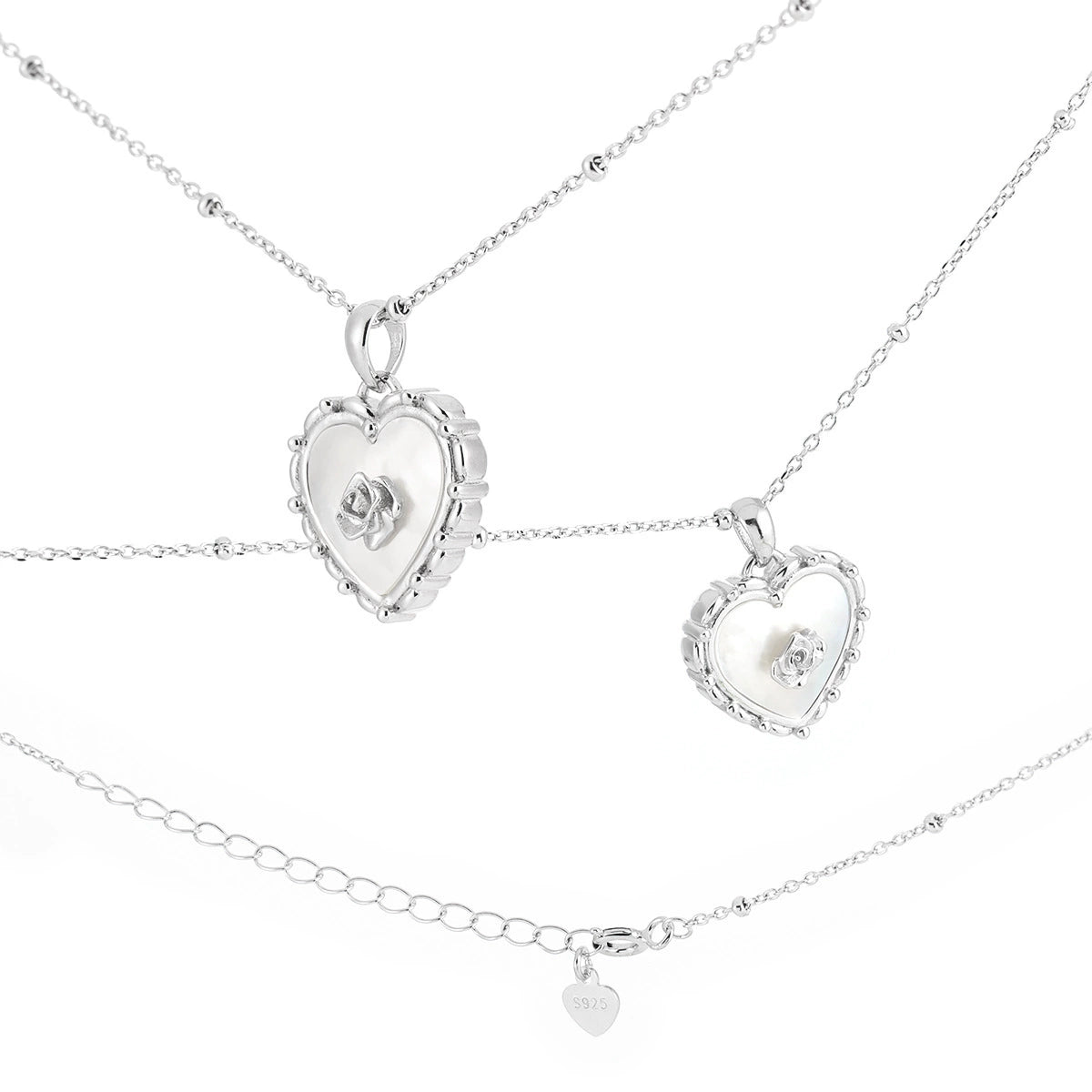 SILVER ROSE HEART NECKLACE - OPHRASTUDIO
