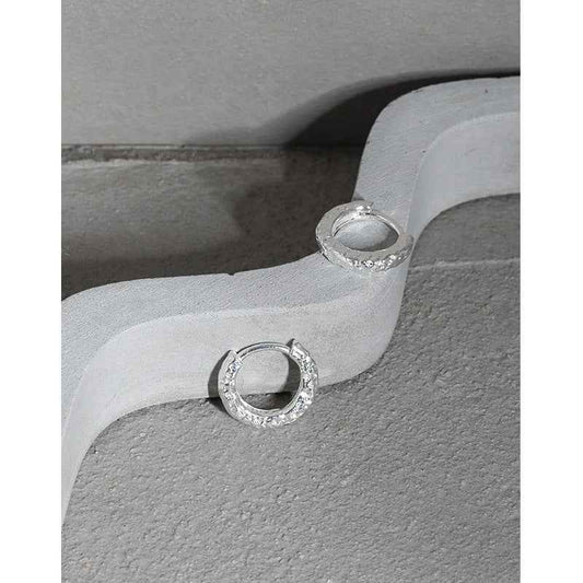 Geometric Circle Texture Silver Huggie Earrings