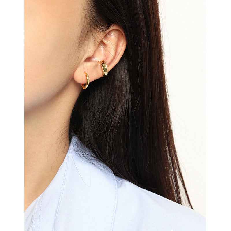 Minimalist Circle Silver Huggie Earrings