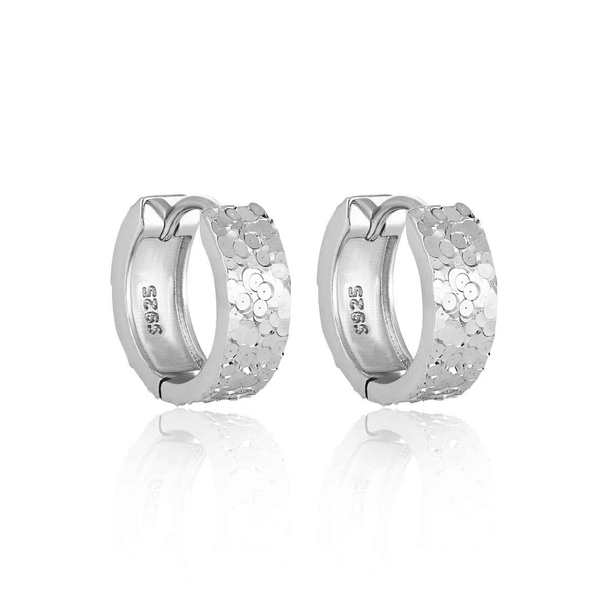 Textured Scales Silver Huggie Earrings