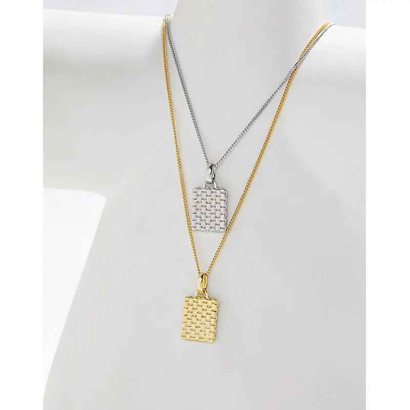 Athena's Geometric Embossed Silver Pendant Necklace