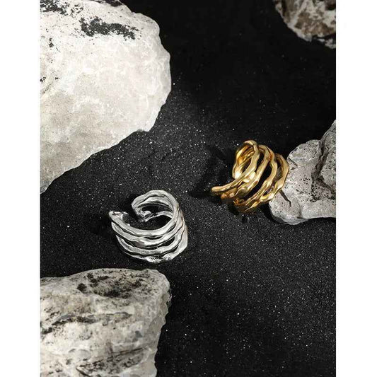 Selene's Irregular Line Silver Statement Ring