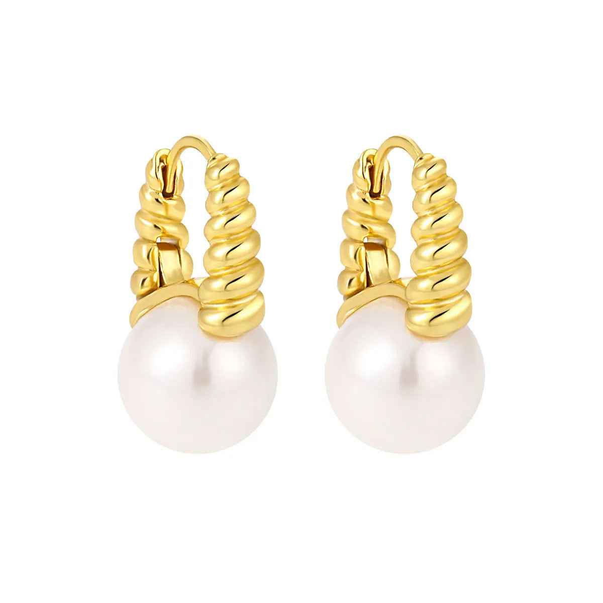 Pearl Twist Elegance Silver Huggie Earrings