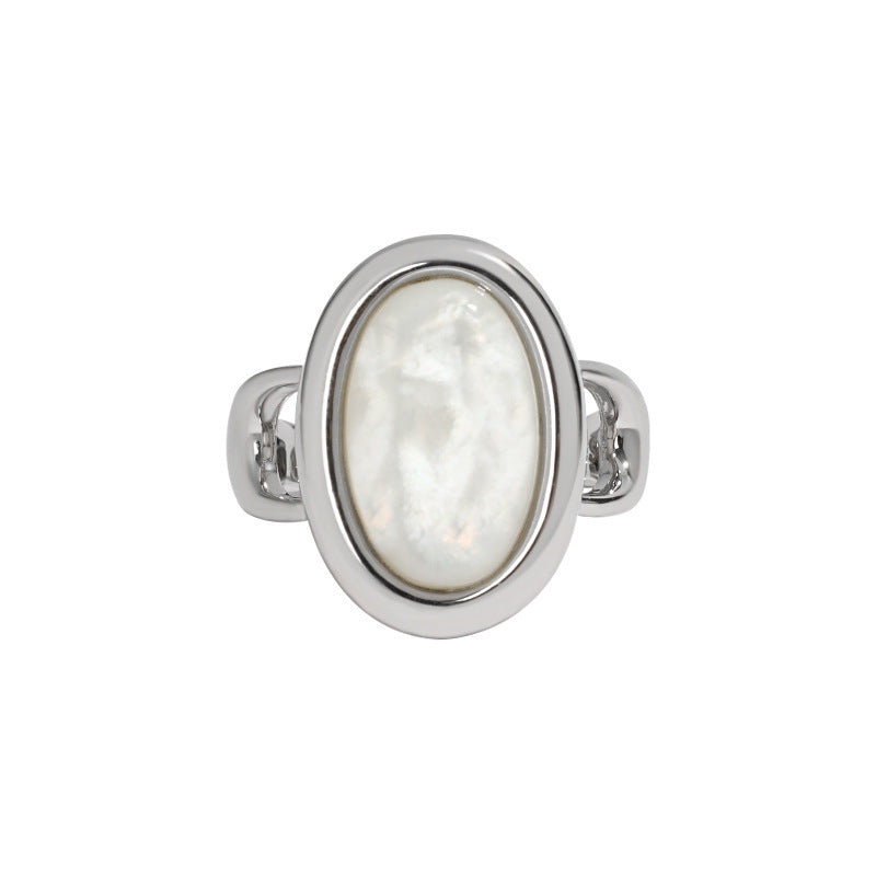 OVAL SHELL LUXURY SILVER RING OPHRASTUDIO