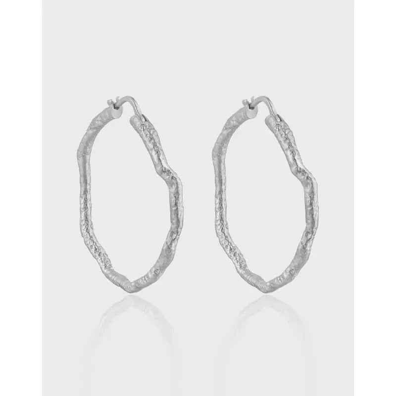 Geometric Circle Silver Hoop Earrings