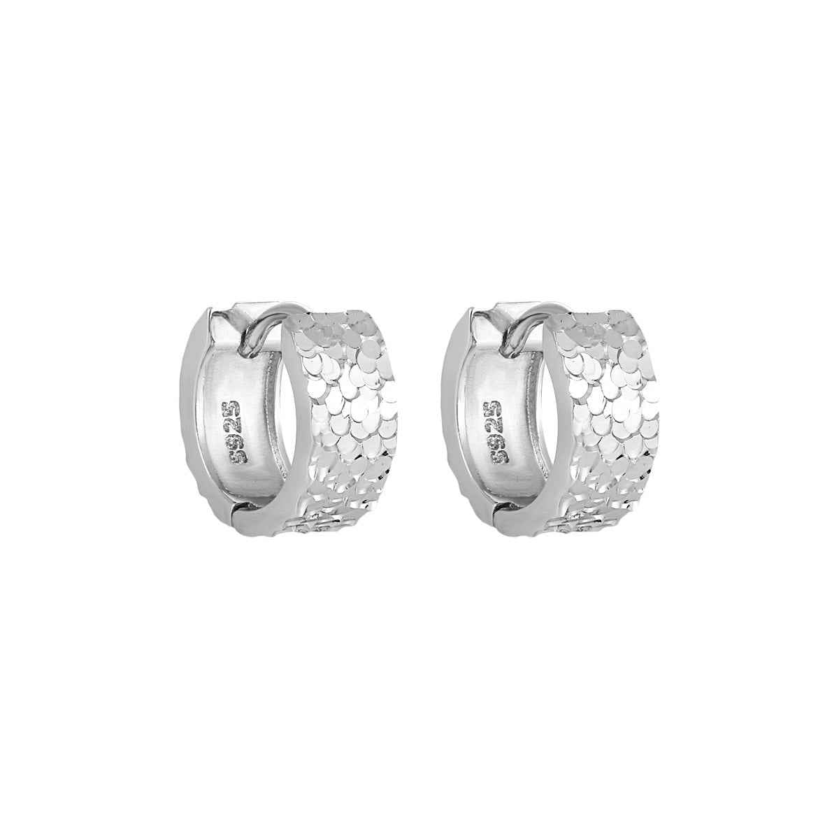 Textured Scales Silver Huggie Earrings