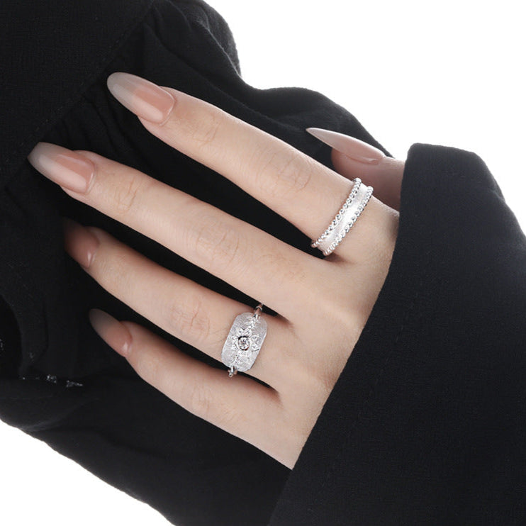 Matte Beaded Edge Silver Band Ring OPHRASTUDIO