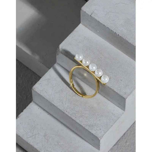 Micro-Inlaid Silver Pearl Ring