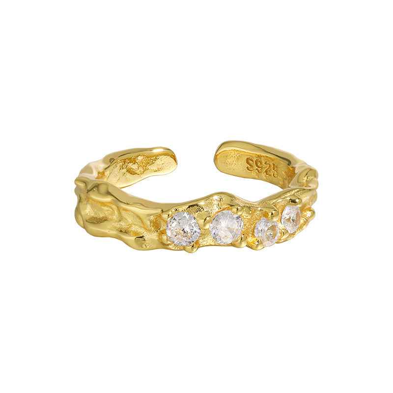 Diana's Inlaid Zircon Silver Statement Ring