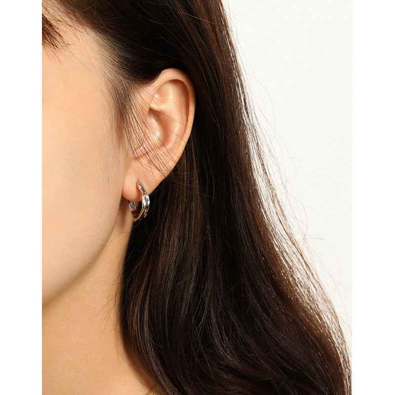 Concave-Convex Surface C-Shaped Silver Hoop Earrings
