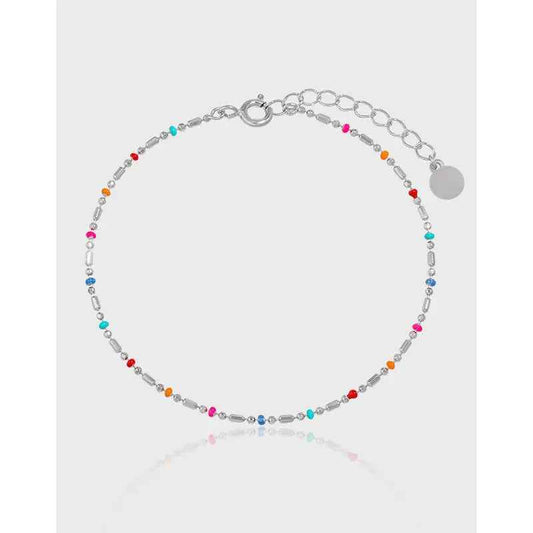 Aurora's Color Epoxy Beaded Silver Chain Bracelet