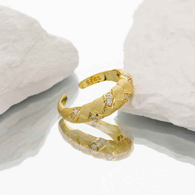 Brushed Pavé Zircon Silver Band Ring