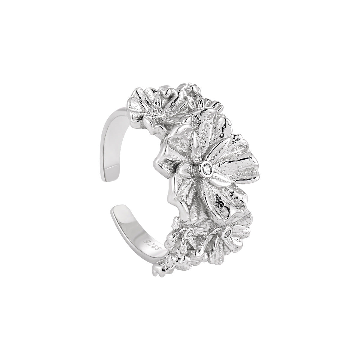 BLOSSOM'S ZIRCON FLOWER SILVER RING OPHRASTUDIO
