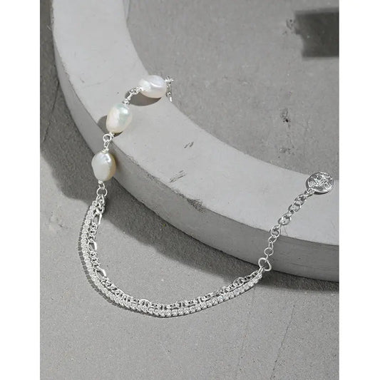 Baroque Silver Pearl Chain Bracelet