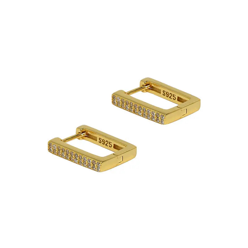 Geometric Brilliance Silver Huggie Earrings