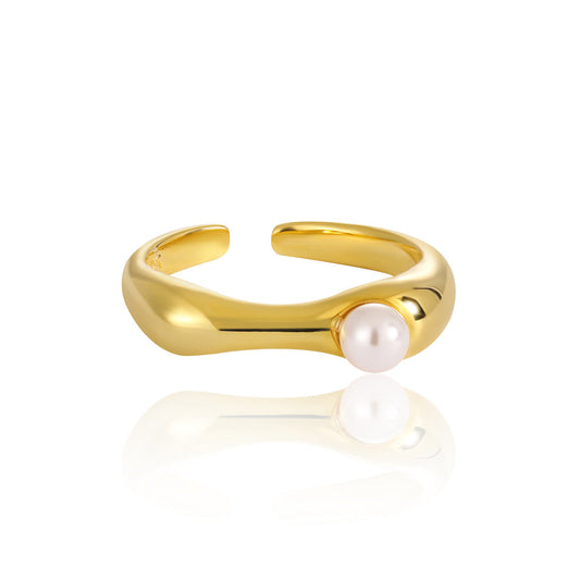 Guinevere's Geometric Silver Pearl Ring