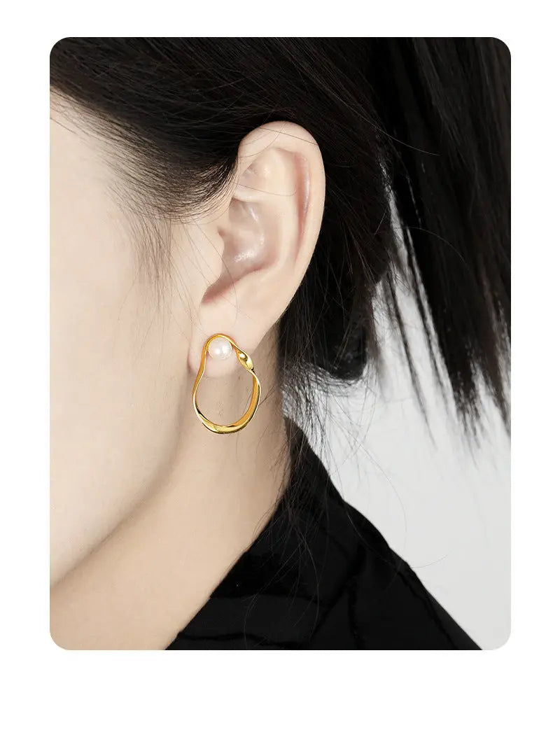 Oval Grace Silver Pearl Stud Earrings