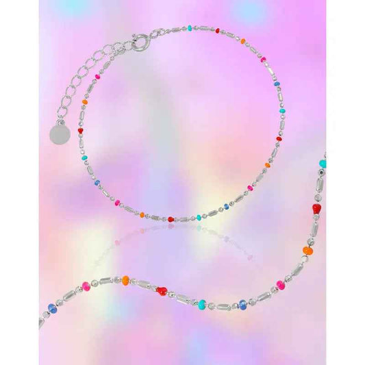 Aurora's Color Epoxy Beaded Silver Chain Bracelet