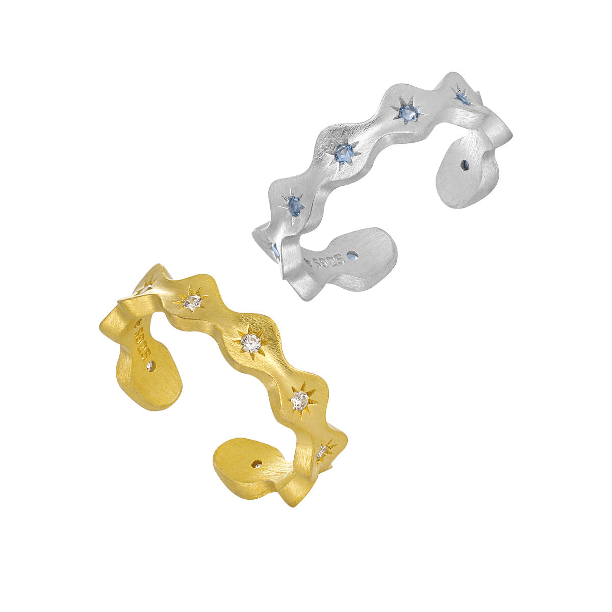 WAVE EDGE BRUSHED ZIRCON SILVER RING - OPHRASTUDIO
