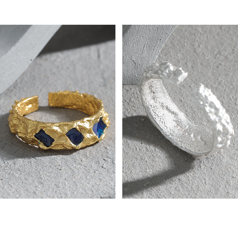 AQUA DRIP GLAZE SILVER RING - OPHRASTUDIO