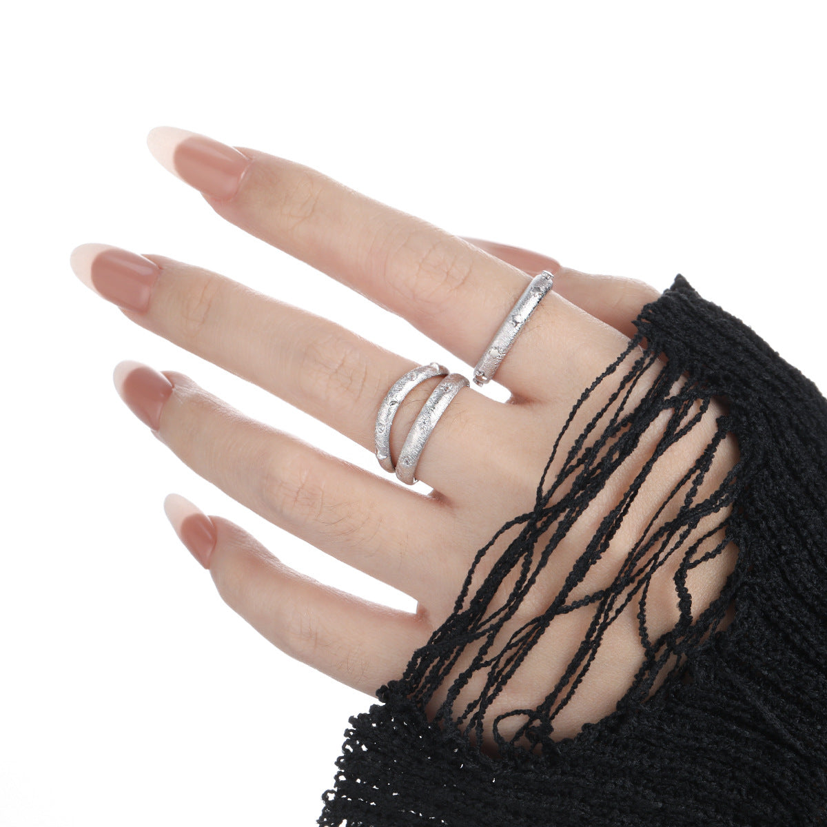 Brushed Wave Zircon Silver Stacking Ring OPHRASTUDIO
