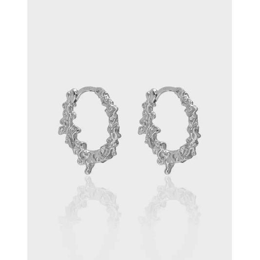 Foam Texture Geometric Silver Hoop Earrings