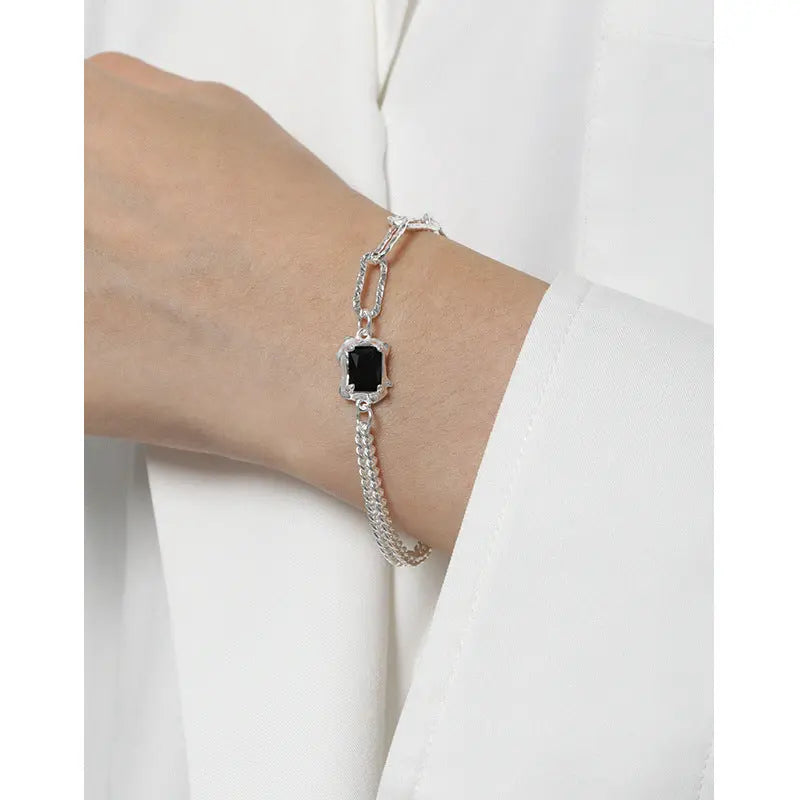 ELODIE'S MICRO-INLAID ZIRCON DOUBLE-LAYER SILVER BRACELET - OPHRASTUDIO