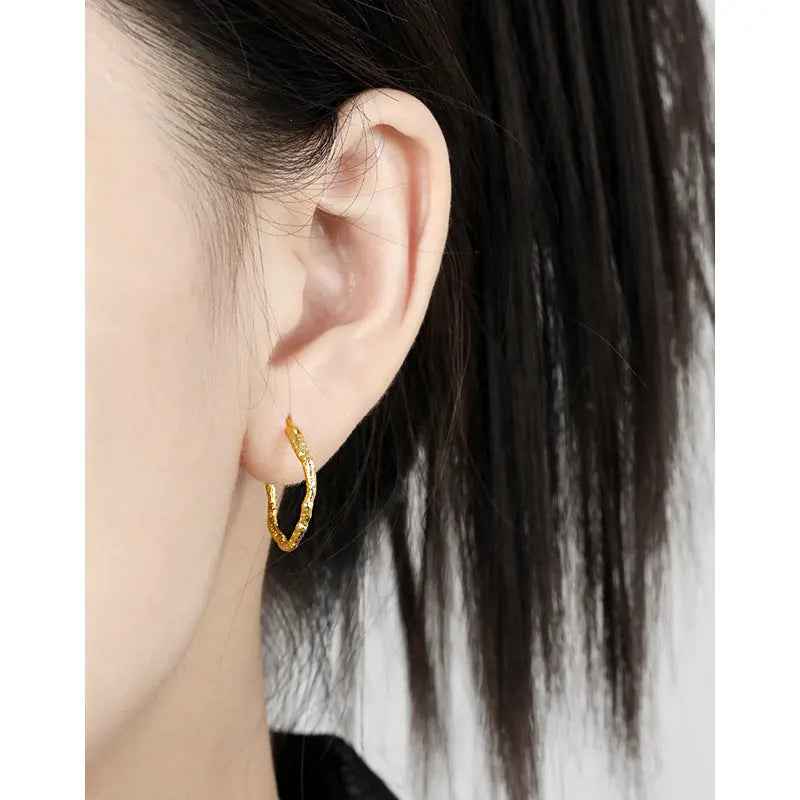 Geometric Circle Silver Hoop Earrings