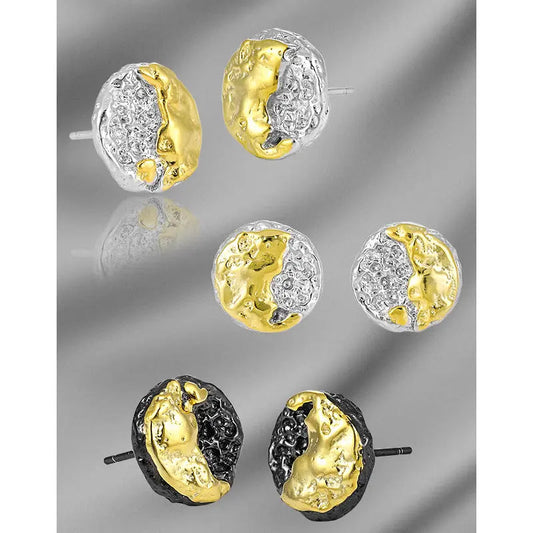 Geo Round Lava Texture Silver Stud Earrings