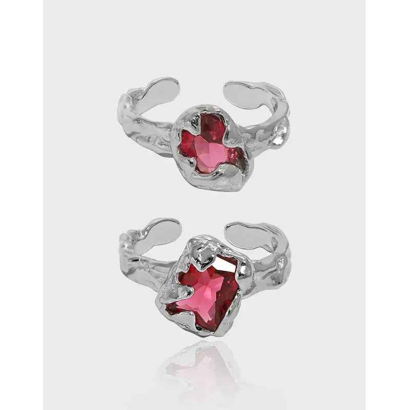 Red Zircon Texture II Silver Statement Ring