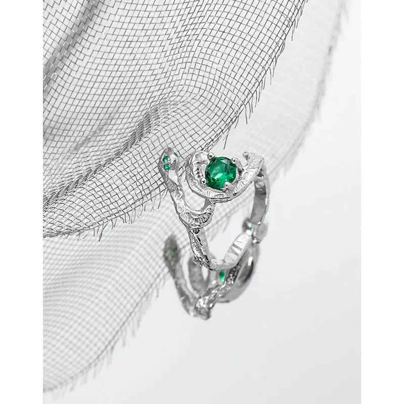 Medusa's Green Snake Silver Statement Ring