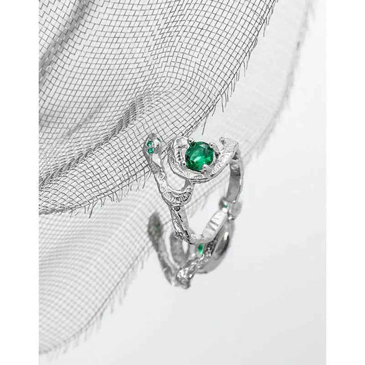 Medusa's Green Snake Silver Statement Ring
