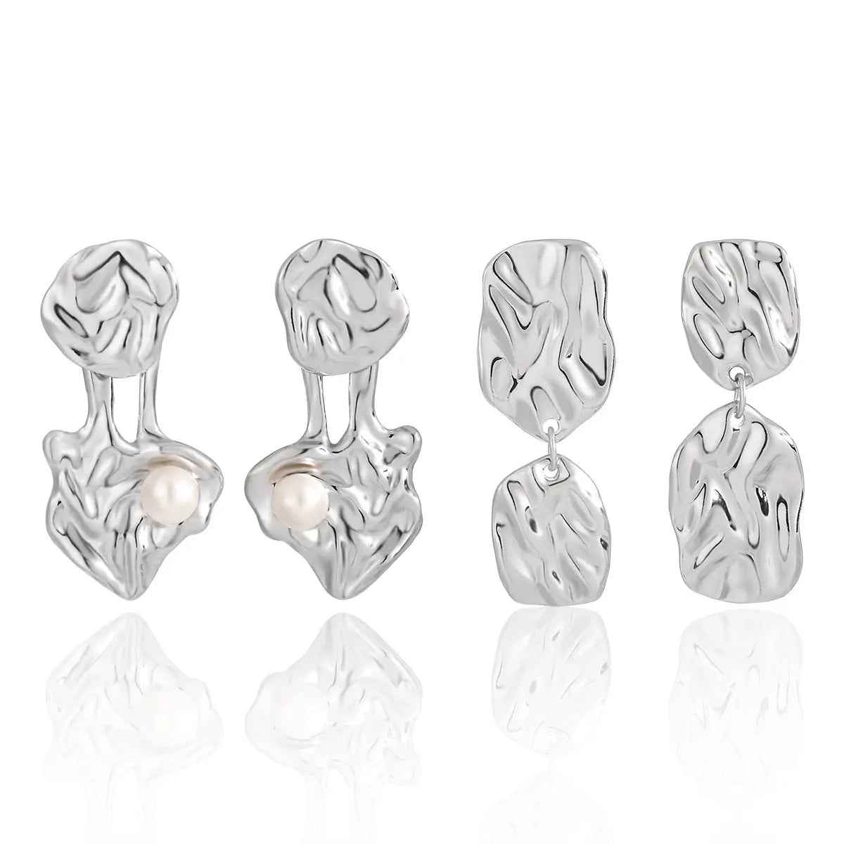 Water Ripple Silver Drop Earrings