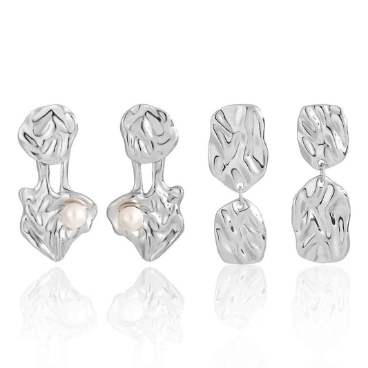 Water Ripple Silver Drop Earrings