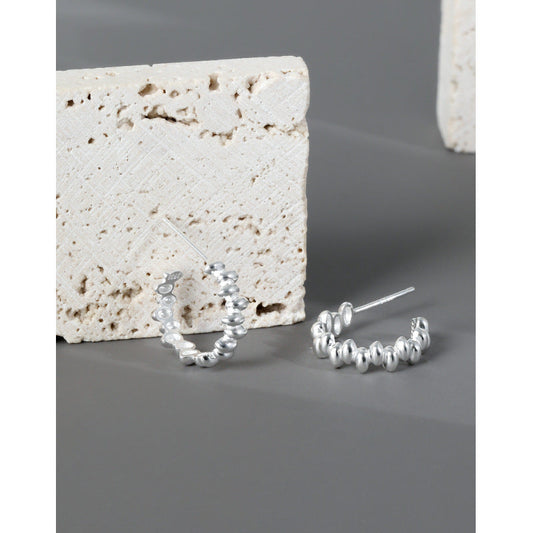 Minimalist Geometric Bubble Silver Huggie Earrings