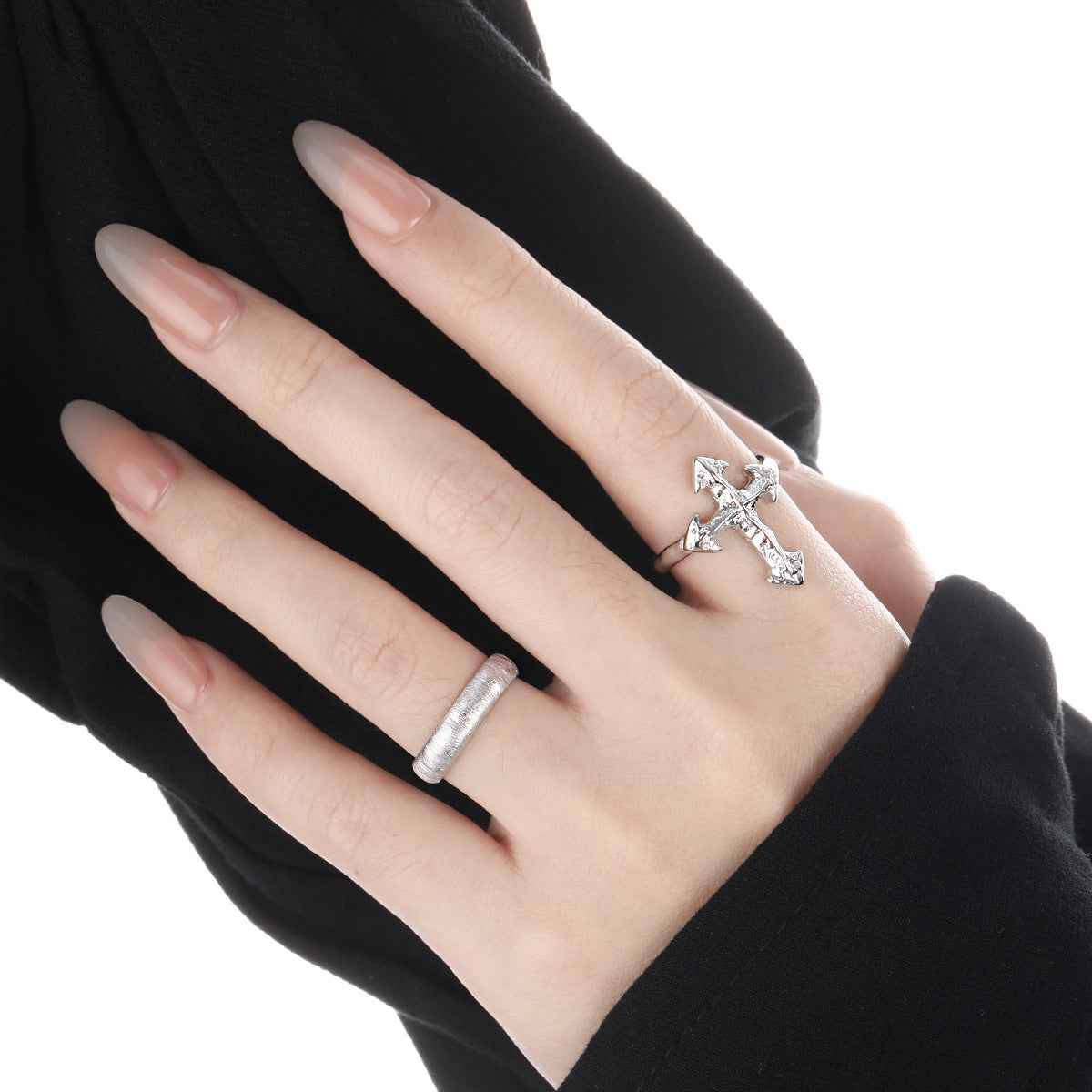 Textured Cross Silver Statement Ring