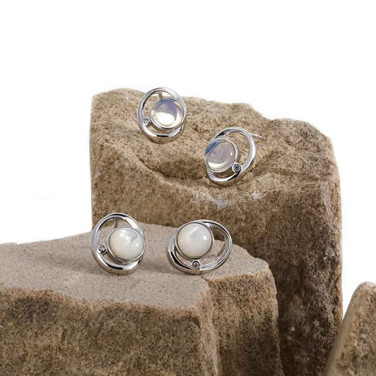 Geometric Hollow Silver Stud Earrings