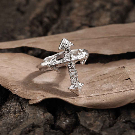 Textured Cross Silver Statement Ring