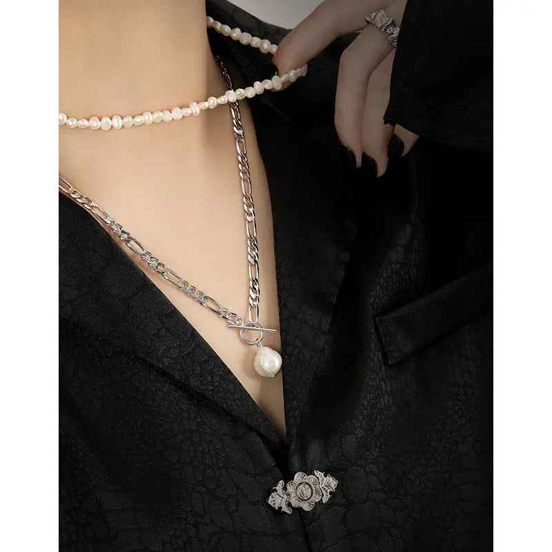 Edison Baroque Luxury Silver Pearl Necklace