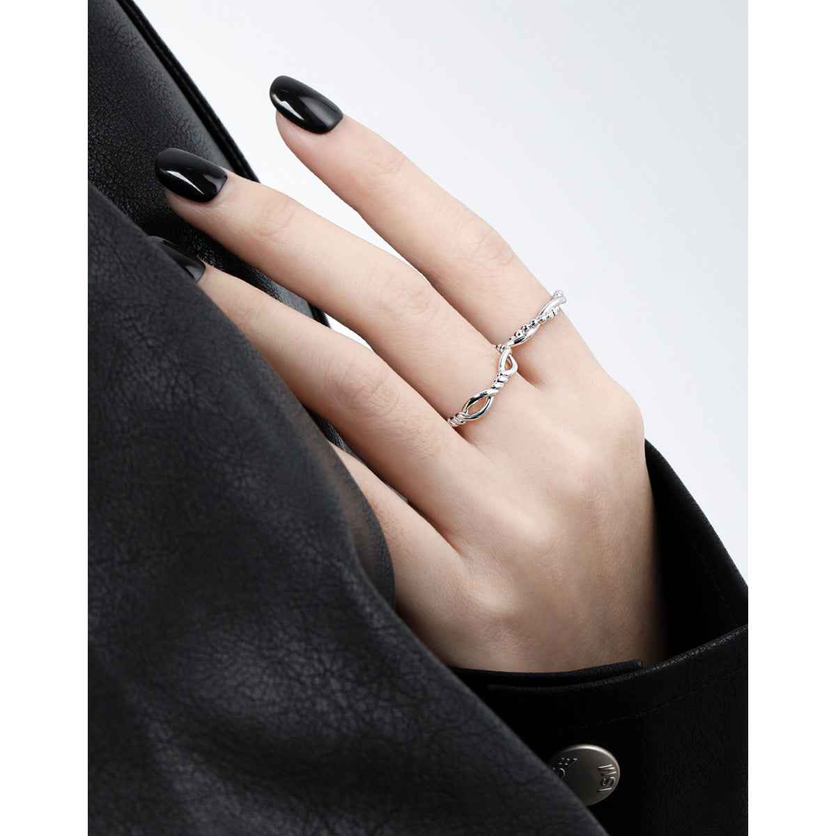 Lovers' Whisper Round Bead Silver Stacking Ring
