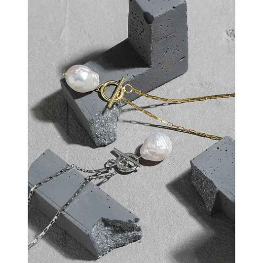 Baroque Elegance Silver Pearl Necklace