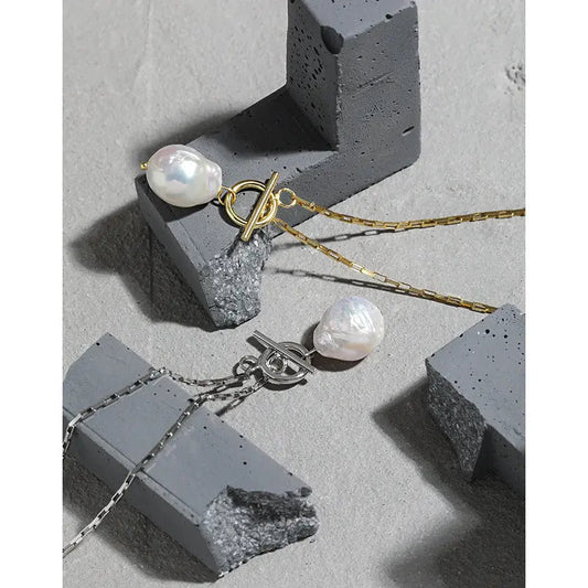 Baroque Elegance Silver Pearl Necklace